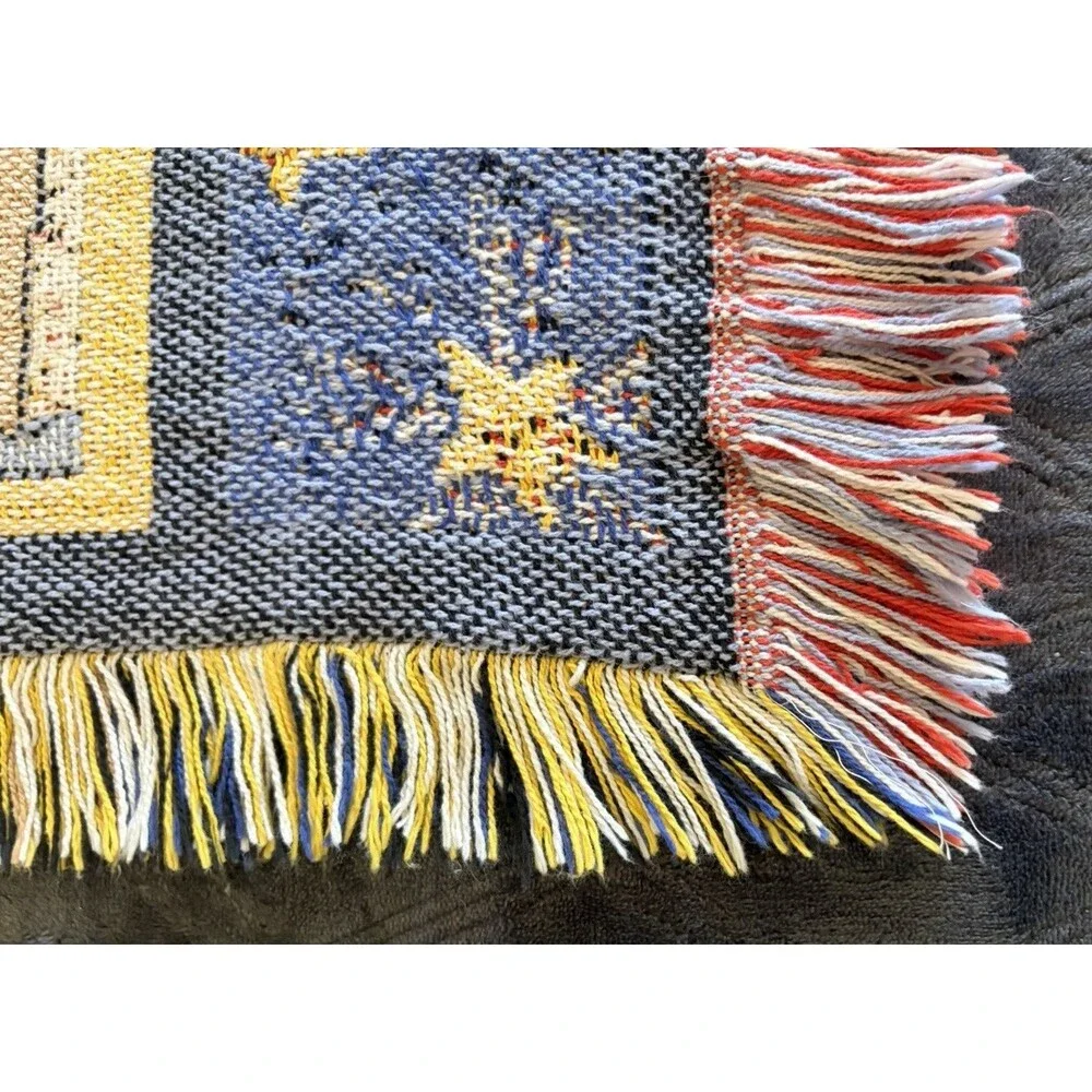 VTG Mary Engelbreit Believe Santa Crhistmas Tapestry Throw Blanket Fringed Woven
